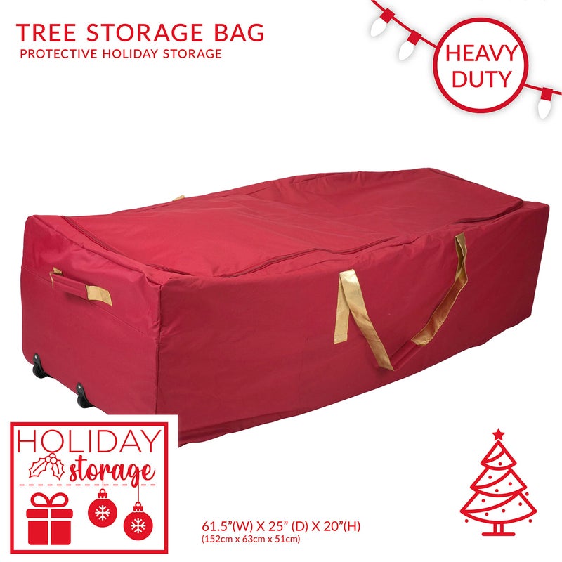 Simplify Christmas Tree Storage Bag | Holds Artificial Trees up to 11 Feet Tall | Holiday Decorations Organizer | Wheeled | Collapsible Duffle | Red - Image 3